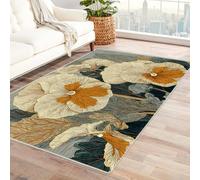 PUSRDEO Tapis Numérique Motif Végétal Symétrique Fleurs Usage Bureau, Cuisine, Couloir, Antiglisse, Facile Entretien(Blanc)-210x300cm