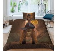 Puss In Boots Cartoon Anime Duvet Set Quilt Bedding Set-Cute Cat Child: Quilt Cover With Pillow For Beddin