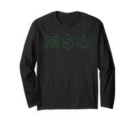 Pussy Money Weed T-Shirt - Cannabis, Dollar, Cat Manche Longue