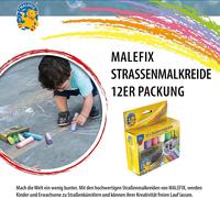 Pustefix MALEFIX Craie de rue, paquet de 12 I Craie pour enfants et adultes I Diverses couleurs I Brillante et forte I Craie soluble dans l'eau et de haute qualité I Pour la rue et la cour