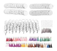 Puthernm 240 PièCes Sublimation Blancs Porte-CléS Ensemble Porte-CléS Ronds Sublimation Ornement Blancs Transfert de Chaleur Porte-CléS Glands