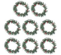 Puthernm 8 PCS Holly Berry Bougie Anneau Petites Baies Rouges Artificielles Pin Aiguilles Guirlande pour NoëL Guirlande Ornements DéCor