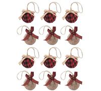 Puthernm DéCorations d'arbre de NoëL, 12 PièCes 2-1/2 Pouces Rouge Noir Check à Carreaux Couture DéCorations de NoëL en Toile de