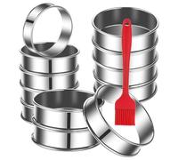 Puthernm Paquet de 12 Anneaux à Muffins Anglais, Anneaux à Crumpets de 3,15 Pouces, Anneaux à Doubles Roulés en Acier Inoxydable, Moules à Anneaux de Pâtisserie Faciles à Utiliser 10 X 2,5 cm