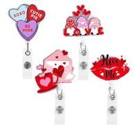 Puthernm Porte-Badge Rétractable à Clip 4 Pièces en Plastique, Motif de Cœur Rose Mignon, Comme Indiqué. pour Cartes D'Identité.