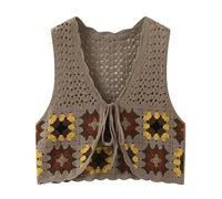 PUTHLLA Débardeur en Crochet Floral pour Femme, Décontracté, Ouvert sur Le Devant, Cardigan Court À Nouer, Bordure en Dentelle Bohème, Col en V Ajouré, Gilet sans Manches, Châle, Cache-Maillot D'Ét