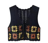 PUTHLLA Débardeur en Crochet Floral pour Femme, Décontracté, Ouvert sur Le Devant, Cardigan Court À Nouer, Bordure en Dentelle Bohème, Col en V Ajouré, Gilet sans Manches, Châle, Cache-Maillot D'Ét