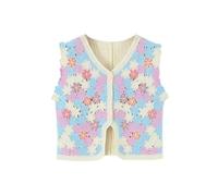 PUTHLLA Gilets Vintage Bohèmes Brodés À Fleurs pour Femmes, Cardigan Court sans Manches en Crochet, Ouvert sur Le Devant, Boutonné, Ajouré, Chemisiers avec Ourlet Fendu, Violet, Taille Unique
