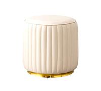 PUTHLLA Petit Pouf Rond en Cuir, Repose-Pieds Moderne rembourré avec Base plaquée Or, Tabouret de Table Basse en Forme de Cube de canapé Blanc L : 42 x 43 cm (17 x 17 Pouces)