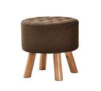 PUTHLLA Petit Tabouret en Lin à la Mode, Banc à Chaussures en Bois Massif, Rond, pour Salon, Repose-Pieds, canapé, Banc en Bois (Couleur : Marron)
