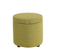 PUTHLLA Pouf de Rangement en Lin avec Pieds en Bois Massif Boîte de Rangement Ronde pour Salon Chambre à Coucher Chambre d'enfants Siège Respirant Gain de Place 32 * 32 cm A Vert
