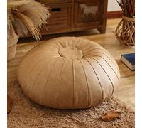PUTHLLA Pouf Ottoman, Repose-Pieds marocain Confortable Boho Coussin de Sol Repose-Pieds en Similicuir Tabouret Chaise Ronde Fait Main pour Salon-Blanc crème 65x25cm (26x10 Pouces)