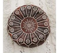 PUTHLLA Pouf Ottoman, Repose-Pieds marocain en Cuir Non rembourré, Housse de Coussin Confortable, Chaise Ronde, Grand Repose-Pieds, décor bohème-b 50x40cm (20x16 Pouces)