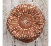 PUTHLLA Pouf Ottoman, Repose-Pieds marocain en Cuir Non rembourré, Housse de Coussin Confortable, Chaise Ronde, Grand Repose-Pieds, décor bohème-f 50x40cm (20x16 Pouces)