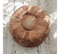PUTHLLA Pouf Ottoman, Repose-Pieds marocain en Cuir Non rembourré, Housse de Coussin Confortable, Chaise Ronde, Grand Repose-Pieds, décor bohème-e 50x40cm (20x16 Pouces)