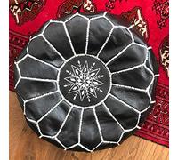PUTHLLA Pouf Ottoman, Repose-Pieds marocain en Cuir Non rembourré, Housse de Coussin Confortable, Chaise Ronde, Grand Repose-Pieds, décor bohème-c 50x40cm (20x16 Pouces)