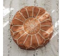 PUTHLLA Pouf Ottoman, Repose-Pieds marocain en Cuir Non rembourré, Housse de Coussin Confortable, Chaise Ronde, Grand Repose-Pieds, décor bohème-d 50x40cm (20x16 Pouces)