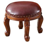PUTHLLA Pouf Rond en Cuir, Repose-Pieds rembourré, Tabouret Pouf européen de qualité supérieure avec 4 Pieds en Bois sculpté Marron - Non Rotatif