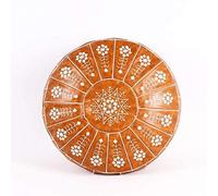 PUTHLLA Repose-Pieds de Style Nordique en Cuir Artificiel marocain, Pouf Artisanal avec Broderie Mandala, Repose-Pieds Rond Non rembourré