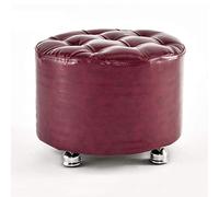 PUTHLLA Repose-Pieds en Bois et Cuir synthétique - Style Nordique Moderne - pour Salon, Chambre à Coucher, Tabouret Rond Bas pour Table Basse, Coiffeuse, canapé, Couleur Unie