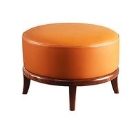 PUTHLLA Repose-Pieds Moderne en Cuir avec Pieds en Bois Massif Repose-Pieds Ottoman Haut de Gamme pour Salon Siège d'appoint Multifonction Rond Orange 41x41x32cm