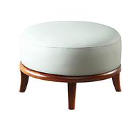 PUTHLLA Repose-Pieds Moderne en Cuir avec Pieds en Bois Massif Repose-Pieds Ottoman Haut de Gamme pour Salon Tabouret d'appoint Multifonction Rond Ivoire 50x50x32cm
