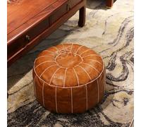 PUTHLLA Repose-Pieds Repose-Pieds Décoratif Marocain en Cuir PU Pouf Artisanat Ottoman Repose-Pieds Rond et Grand 55 * 55 * 30cm Coussin Non Rembourré Oreiller