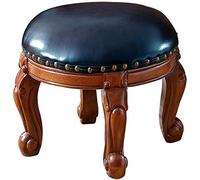 PUTHLLA Repose-Pieds Rond en Cuir, Repose-Pieds rembourré, Repose-Pieds rembourré, Tabouret Pouf européen de qualité supérieure avec 4 Pieds en Bois sculpté Bleu - Non Rotatif