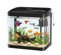 PUTINEI Aquarium Complet 10L,Aquarium en Verre,Aquariums Poisson Rouge,avec Système de Filtration,Couvercle et lumières LED, Pompe à Eau,pour Poissons Combattants, Poissons Rouges, Noir