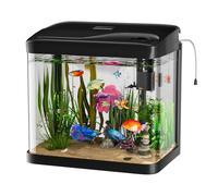 PUTINEI Aquarium Complet 15L,Aquarium en Verre,Aquariums Poisson Rouge,avec Système de Filtration,Couvercle et lumières LED, Pompe à Eau,pour Poissons Combattants, Poissons Rouges, Noir