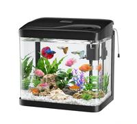 PUTINEI Aquarium Complet 6L,Aquarium en Verre,Aquariums Poisson Rouge,avec Système de Filtration,Couvercle et lumières LED, Pompe à Eau,pour Poissons Combattants, Poissons Rouges, Noir