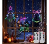 PUTINEI Lumières LED Noël 3 Pièces,Décoration de Noël,Etoiles Sapin de Noëls Rennes,135 LED Guirlande Lumineuse Exterieure Intérieur,8 Modes Guirlande à Pile(Non Inclure) avec Minuterie,Multicolore
