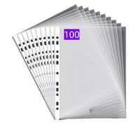 PUTOAHAO 100 Pièces Pochette Plastique A4 Transparente,Pochettes Plastiques Perforées A4 en PP(0.06 mm,60 microns),Format DINA4,20-30 Feuilles,11 Trou pour 2/3/4 Anneaux,pour École,Bureau,Famille