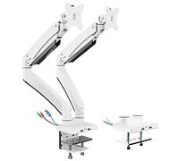 PUTORSEN Support Ecran PC 2 Ecran de 17 à 35 Pouces, Lourd Premium Aluminium Bras Articulé Ressort à Gaz, Bras Supporte 15 kg par Bras, 2x3.0 USB Port, Réglable en Hauteur Bras Ecran PC Blanc