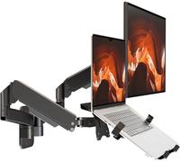 PUTORSEN Support mural pour moniteur et ordinateur portable - Bras de moniteur 2 en 1 à mouvement complet pour écran de 32" et ordinateur portable de 18", peut supporter jusqu'à 19,3 kg, plateau