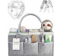 PUTSKA Organisateur de couches bébé - Panier en feutre portable avec compartiments réglables, sac à langer pliable pour poussette, organiseur pour table à langer et commode - Gris, 100% coton bio
