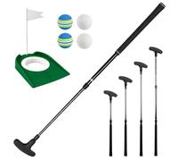 Putter de Golf Réglable, 41-90cm Putter de Golf Enfant, Putter de Golf Bidirectionnel, Putter Golf Intérieur für Pratique Intérieure Extérieure, Trois Sections Noires, 4 Balles Golf, 1 Tapis Putting