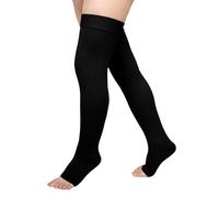 PUTUO Bas de Contention Cuisse pour Femme: Chaussettes de Contention Grande Taille pour Homme - Bas de Compression Médicaux Gros Mollet avec Bande Antidérapante 20-30 mmHg 1 paires Noir M