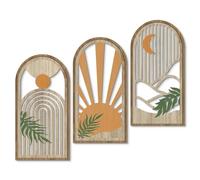 Putuo Decor Art mural bohème plantes, décoration murale en bois moderne minimaliste, décorations abstraites inspirées du soleil 40,6×20,3 cm style mid-century pour salon chambre bureau
