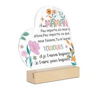 Putuo Decor Cadeau Maman Acrylique Forme Cœur - Peu Importe Où Nous Allons, Tu M’Auras Toujours, Message Tendre avec Fleurs Colorées