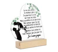 Putuo Decor Cadeau Papa Acrylique Forme Cœur - La Vie M’A Offert Le Meilleur Père, Je T’Aime Papa, Message D’Enfant avec Silhouette Et Feuilles Vertes