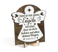 Putuo Decor Croix de baptême en bois avec Psaume 91 11, double couche, décoration d'ange, cadeau de baptême pour fille, cadeau de baptême catholique, ange gardien, croix en bois, décoration croix