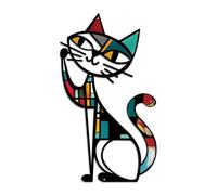 Putuo Decor Déco Murale Chat métal Fine et élancée - Style Mid-Century, Effet mosaïque/vitrail, Fer, idéale pour Murs étroits (entrée Couloir), env. 35×25 cm