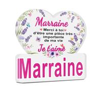 Putuo Decor Décoration Acrylique Marraine - Message Je t’aime - Cœur Fleuri Lavande - Cadeau pour Marraine Aimée