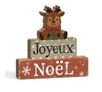 Putuo Decor Décoration de Noël à Poser - Panneau "Joyeux Noël" avec Bonhomme de Neige, Arbre de Noël et Cadeaux, Idée Cadeau Originale pour Cheminée, Table ou Salon