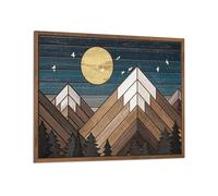 Putuo Decor Décoration Murale en Bois Montagne, Lune au-Dessus des Montagnes scène Nature & Wilderness Panneau Mural Style Western, déco Rustique cabane Aventure pour Salon Chambre