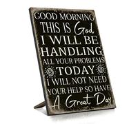 Putuo Decor Good Morning This is God I Will be Handing All Your Problems, Funny God Christian Wall Plaque, 8.2x5.8 Inches Catholic Inspirational Tabletop Sign