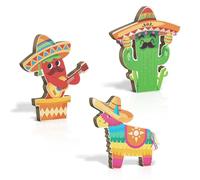 Putuo Decor Lot de 3 panneaux de centre de table mexicain Cinco De Mayo - Sombrero Cactus Pinata Red Chili - Décoration de table pour fête d'anniversaire mexicaine