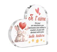 Putuo Decor - Panneau Acrylique Cœur Je T’Aime Belle Histoire - Décoration Couple avec Lapins et Message d’Amour - Cadeau Poétique pour Amoureux
