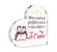 Putuo Decor - Panneau Acrylique Cœur Pingouins Je T’Aime - Mon Endroit Préféré Est à Tes Côtés - Décoration Cadeau Couple ou Saint-Valentin